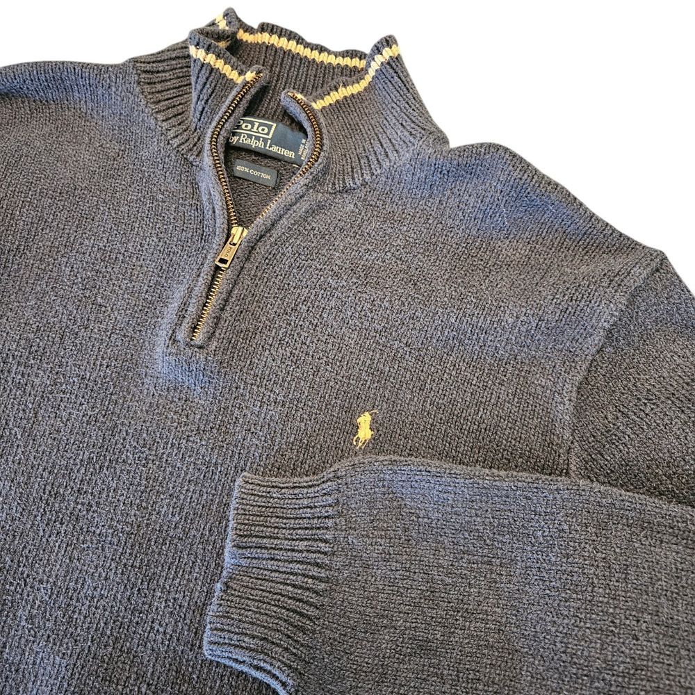 Polo Ralph‎ Lauren 100% Cotton Blue Men's Quarter Zip Sweater Measures XL